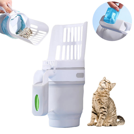 Self-Cleaning Cat Litter Scoop with Waste Bag Dispenser